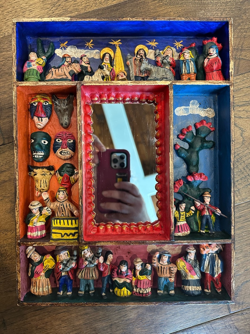Vintage Peruvian Retablo Alejandro Chavez Little Carnaval Folk Art Mirror Signed